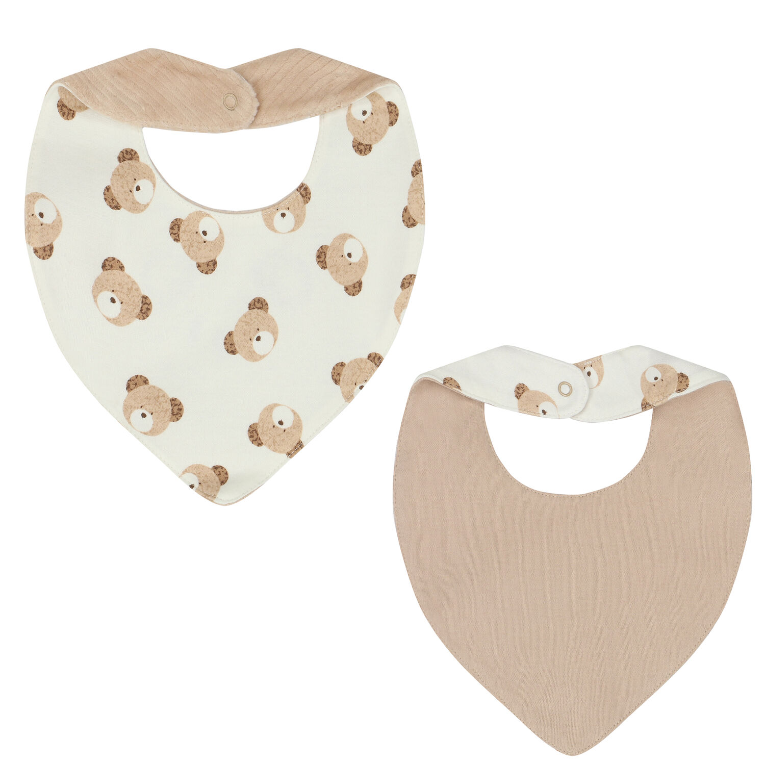 Ivory and Beige Teddy Bear Bibs ( 2 - Pack ), 1, hi-res